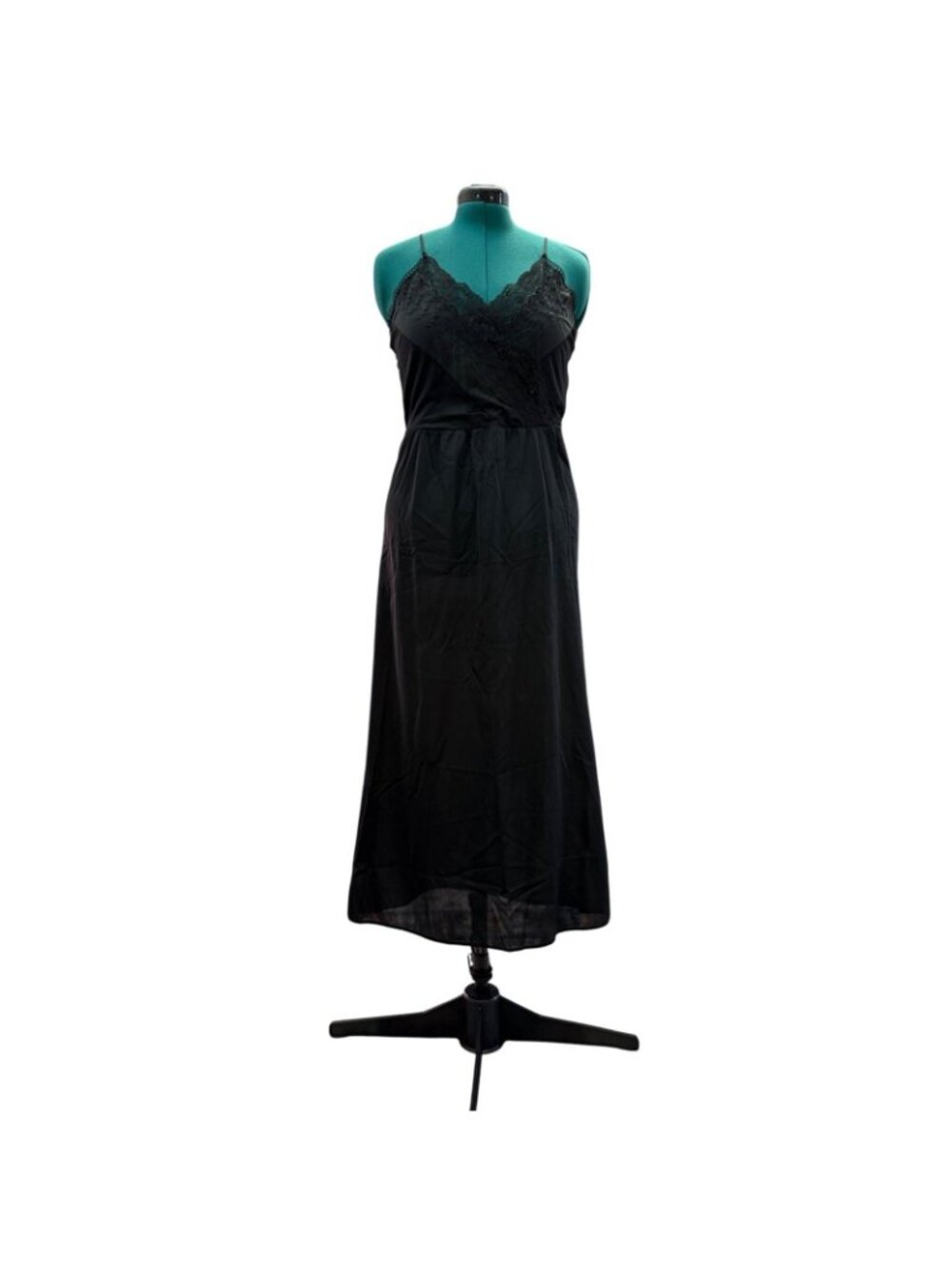 Vintage Private Treasures Black Lace Trim Slip Nightgown Size Medium 1970s - Picture 9 of 14